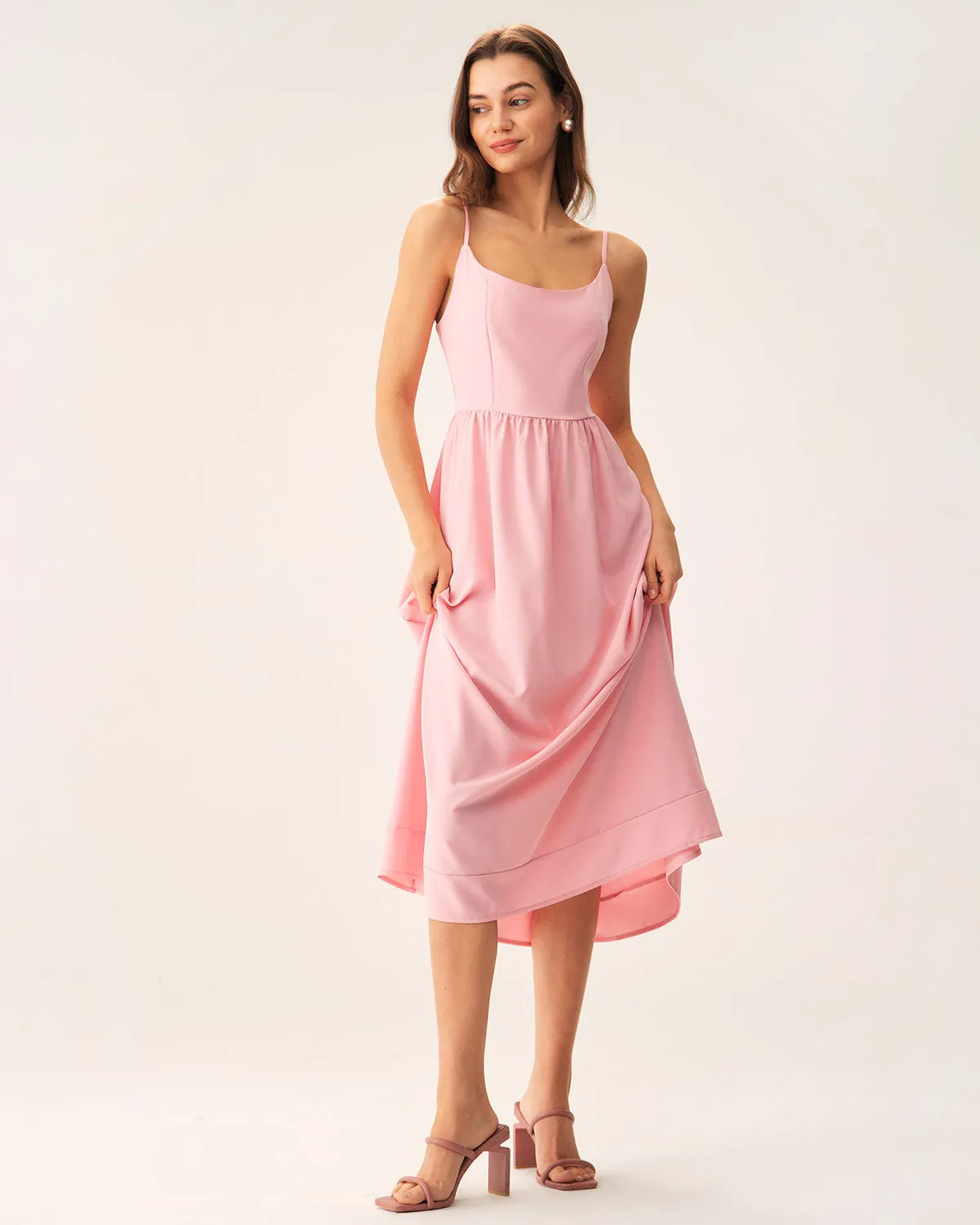 Pink A-Line Slip Midi Dress sold by rihoas product image thumbnail 4