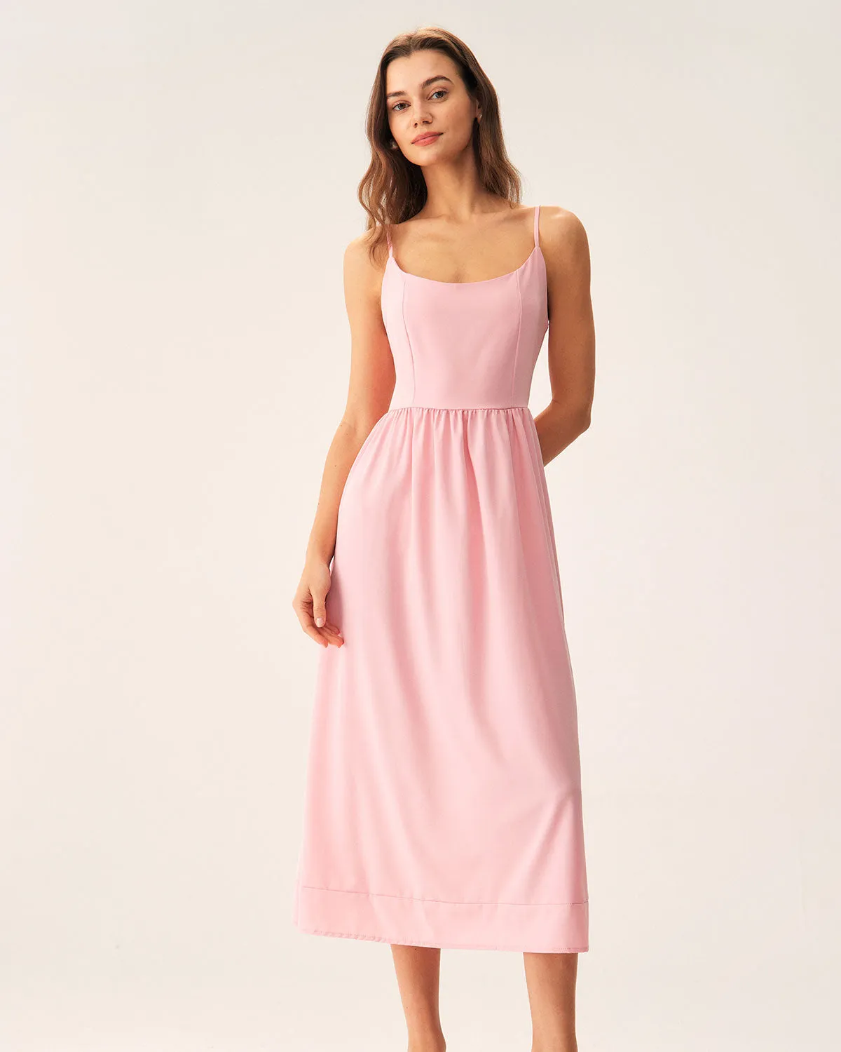 Pink A-Line Slip Midi Dress sold by rihoas