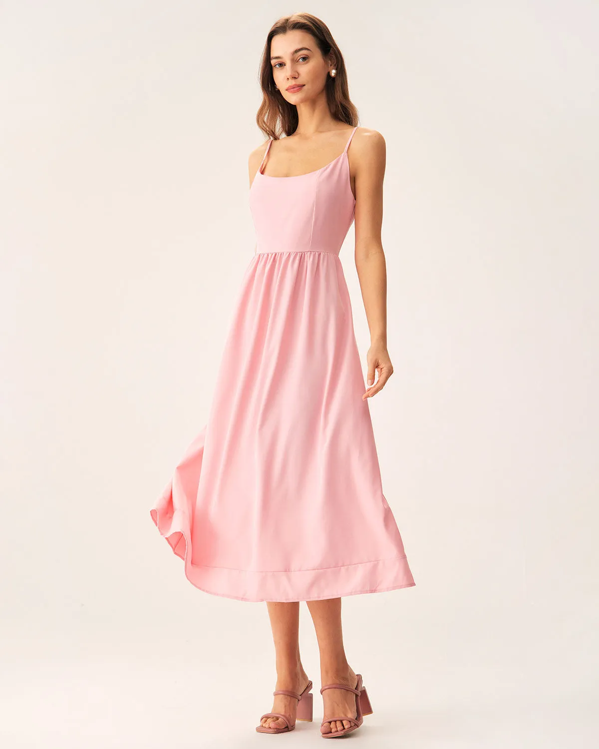 Pink A-Line Slip Midi Dress sold by rihoas product image thumbnail 3