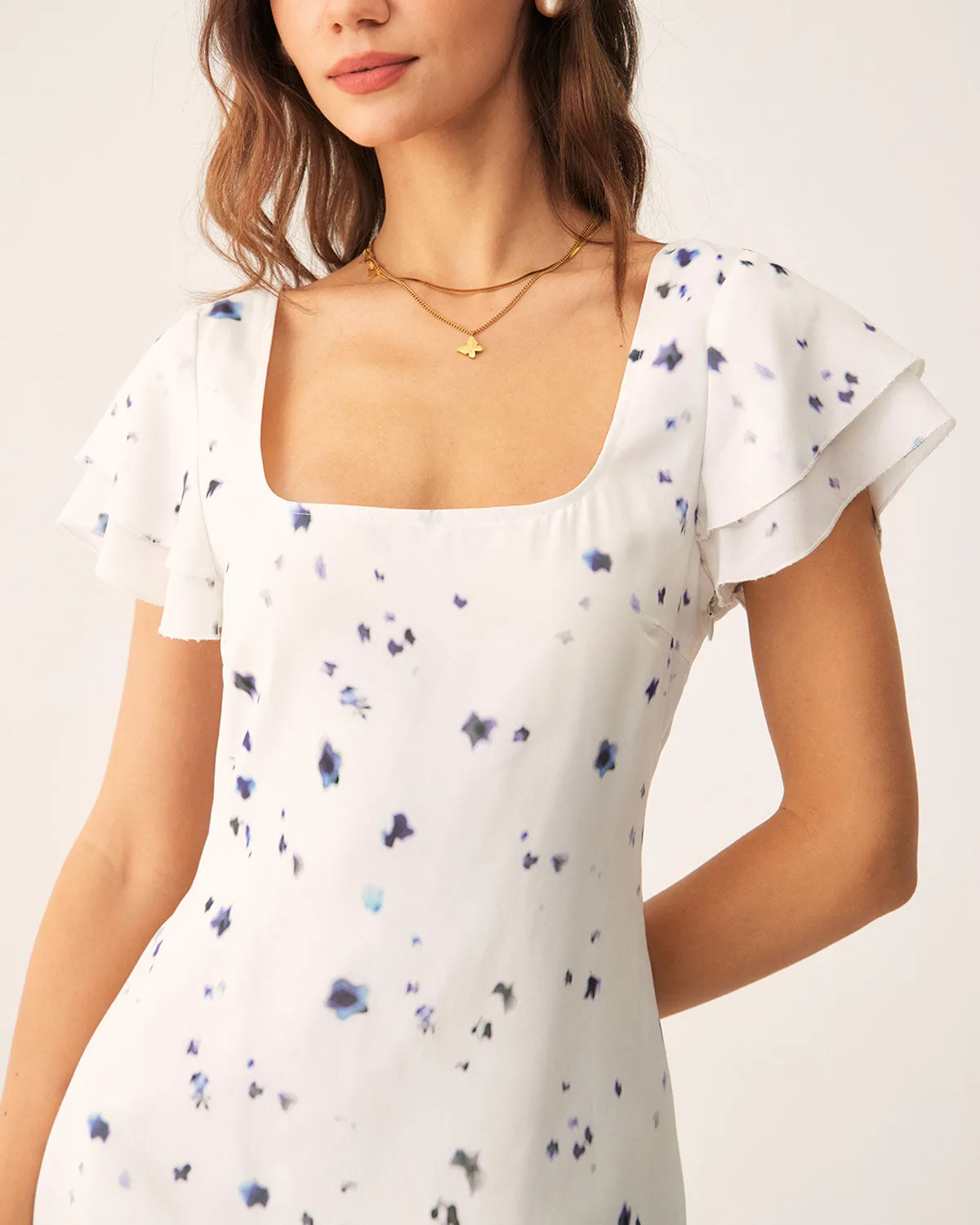 Beige Floral Square Neck Midi Dress sold by rihoas product image thumbnail 2