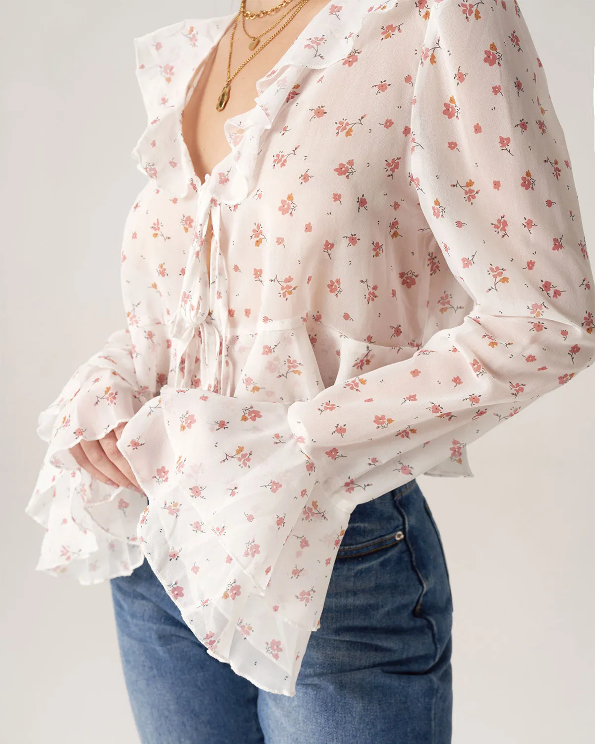 Bettydress-Floral See-through Ruffle Blouse sold by rihoas product image thumbnail 2