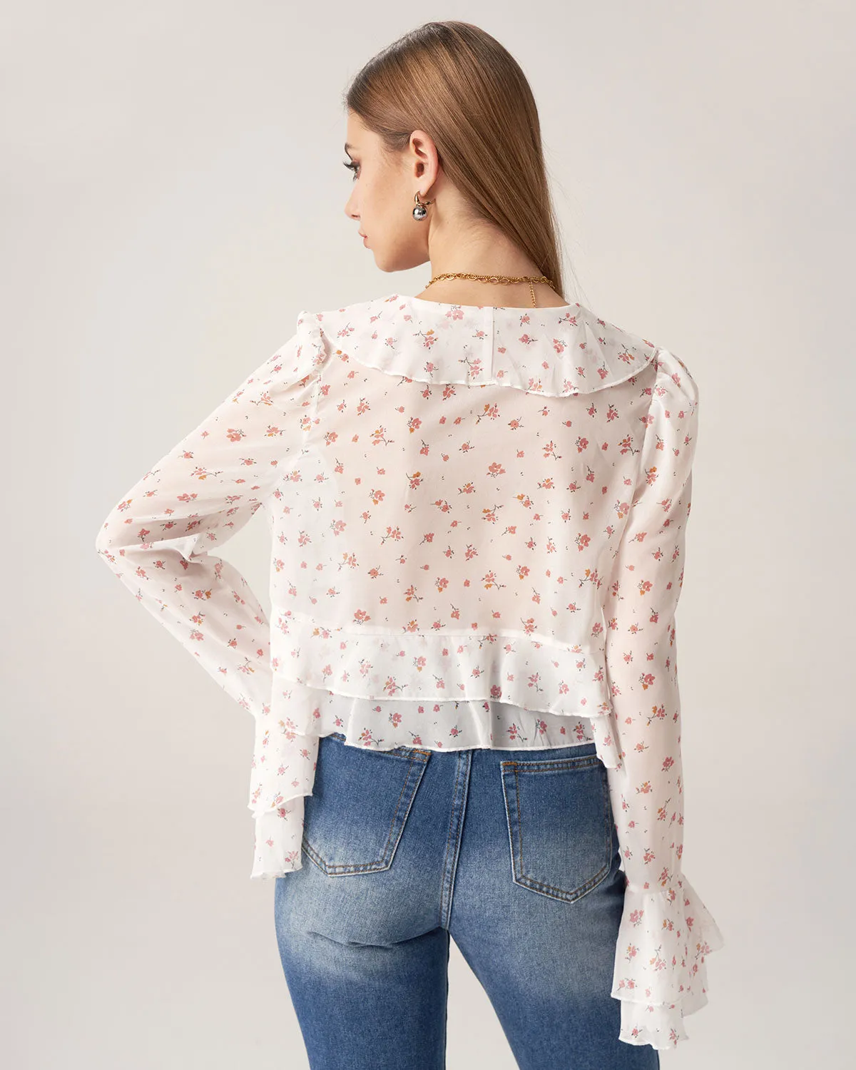Bettydress-Floral See-through Ruffle Blouse sold by rihoas product image thumbnail 4