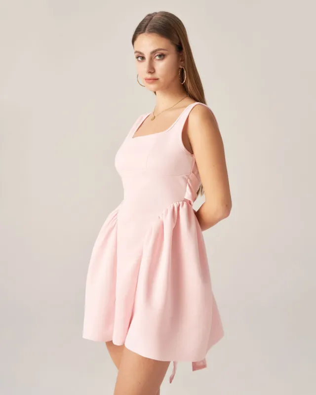 Bettydress-Pink Square Neck Bowknot Mini Dress made by rihoas