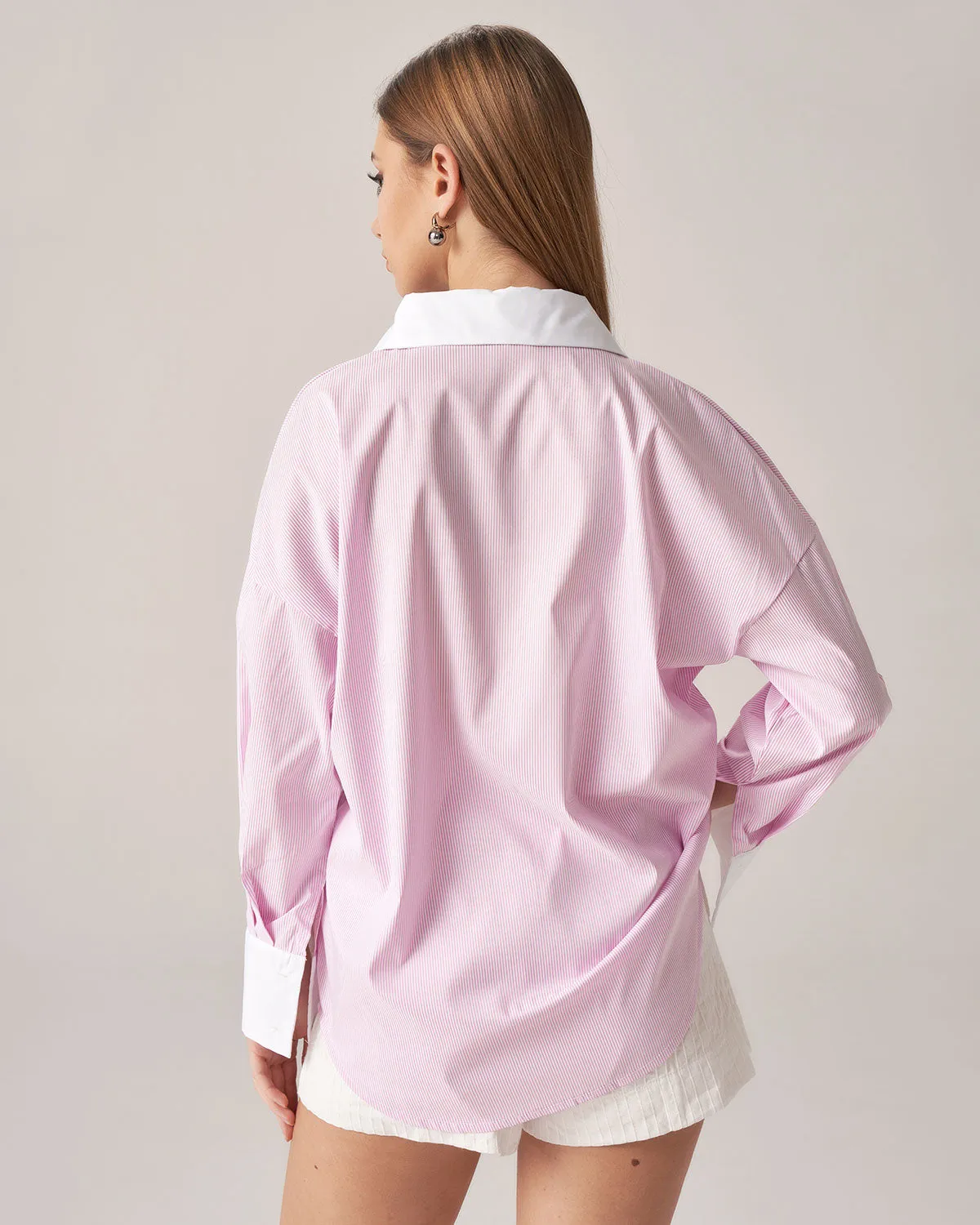 Bettydress Pink Contrast Striped Loose Shirt sold by rihoas product image thumbnail 4