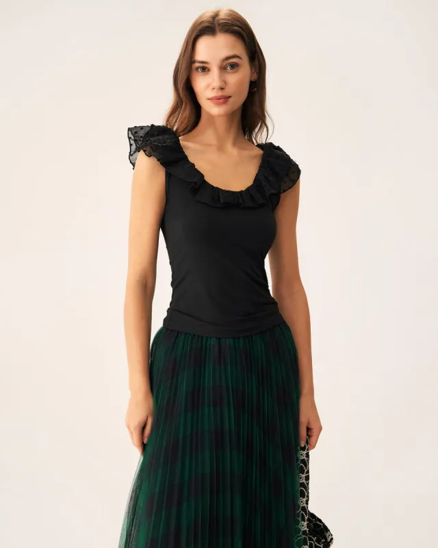 Black Polka Dot Boat Neck Tank sold by rihoas