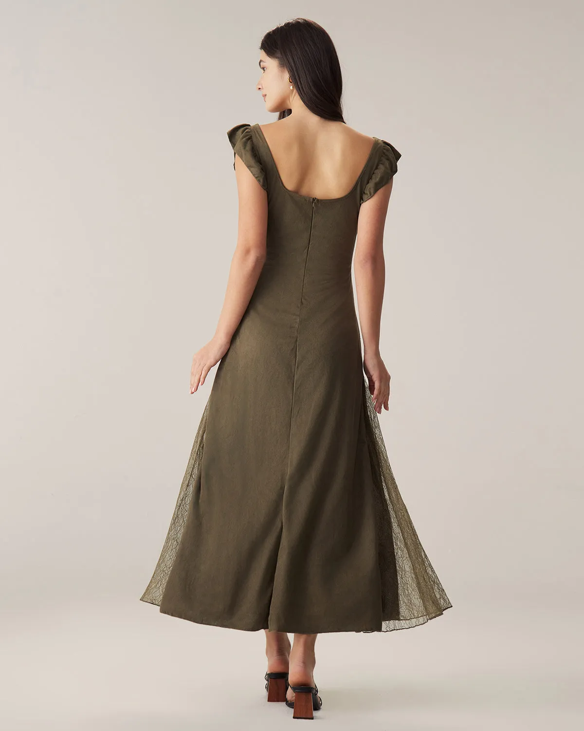 Green Ruffle Lace Splicing Maxi Dress sold by rihoas product image thumbnail 4