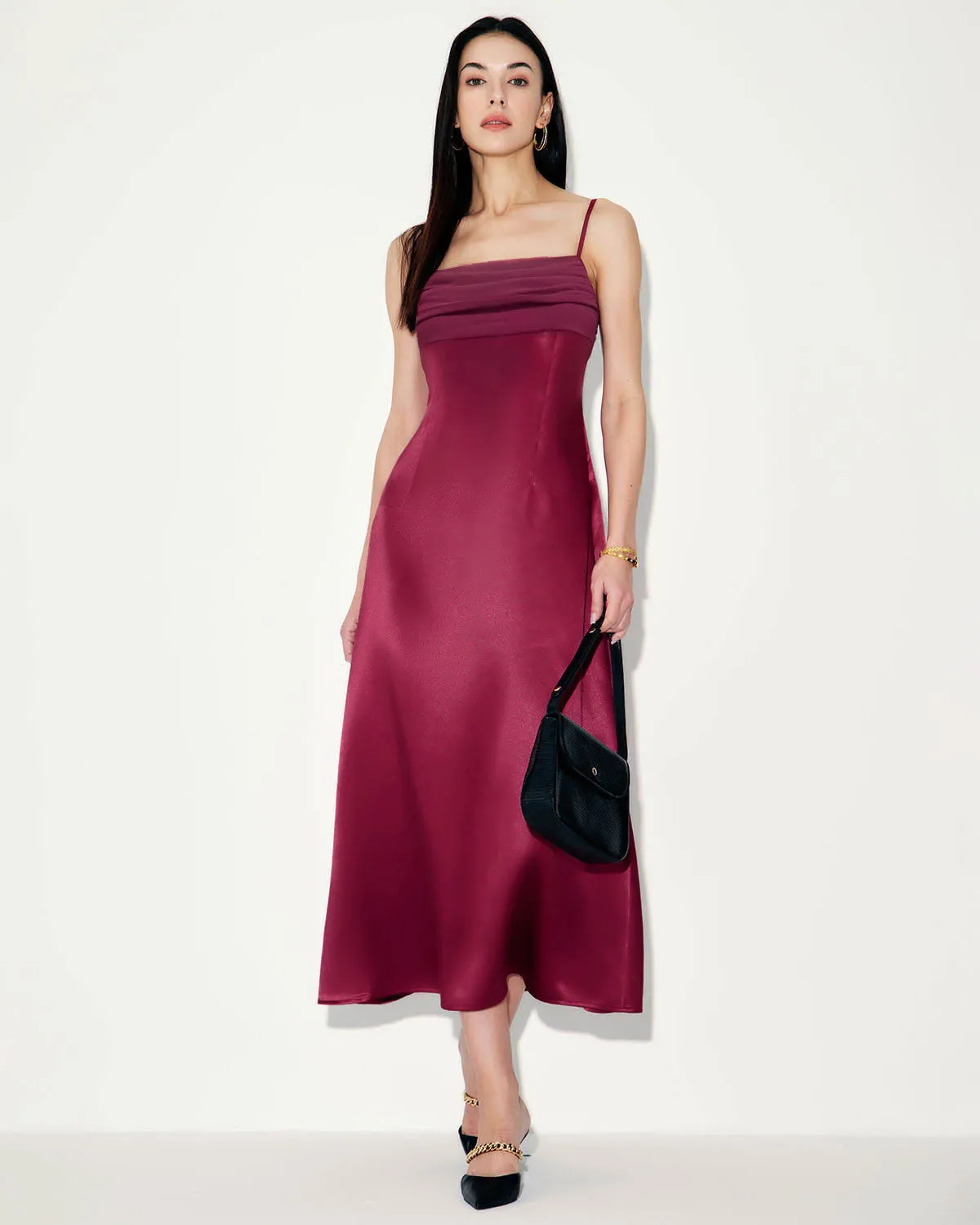 Red Satin Square Neck Slip Maxi Dress sold by rihoas product image thumbnail 3