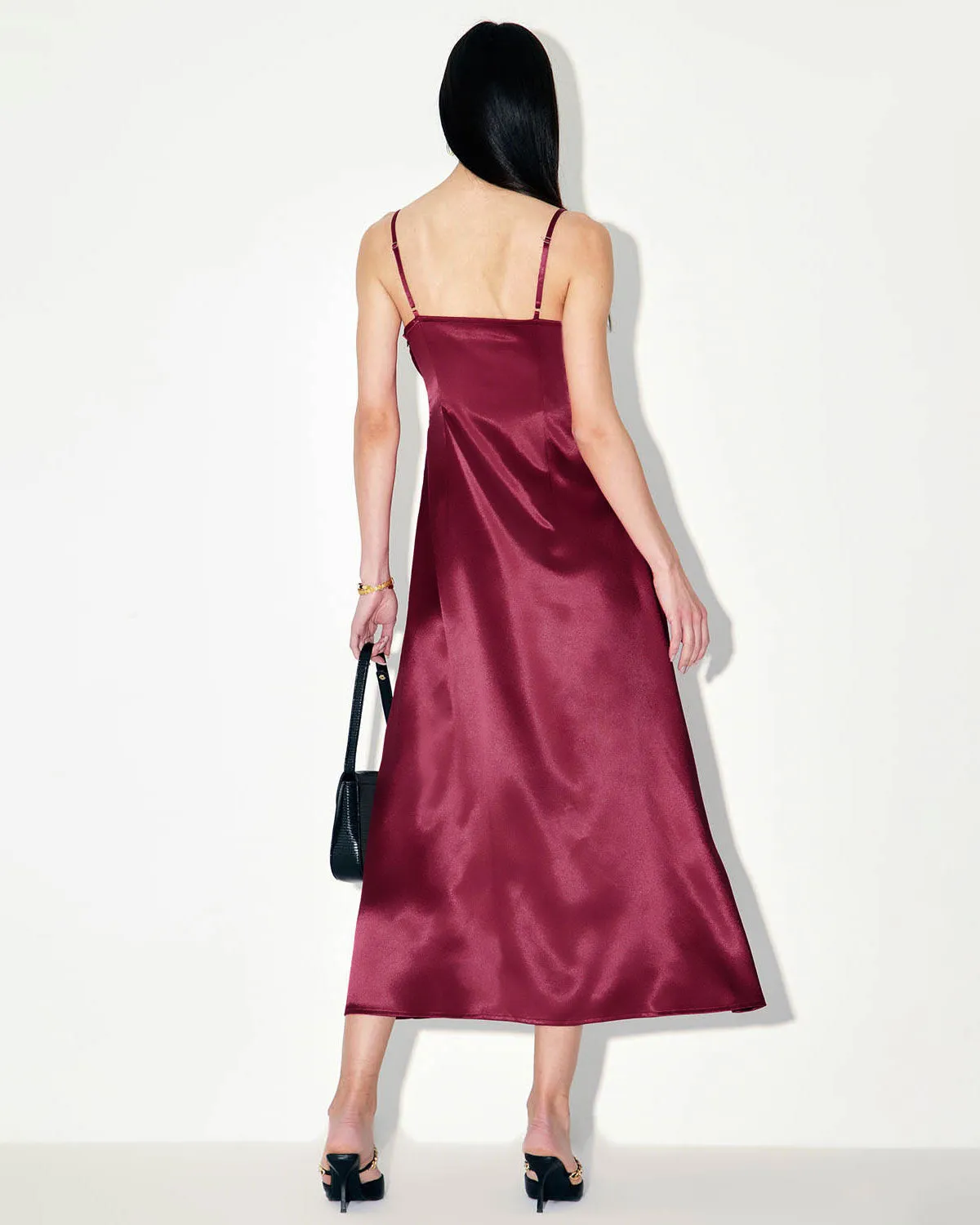 Red Satin Square Neck Slip Maxi Dress sold by rihoas product image thumbnail 5