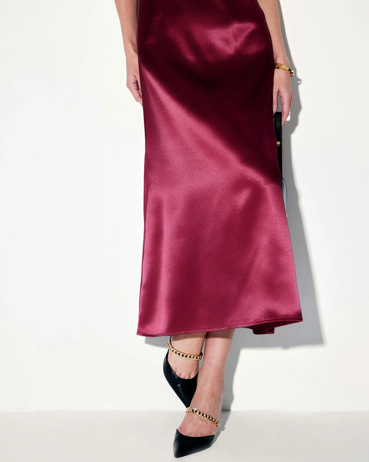 Red Satin Square Neck Slip Maxi Dress sold by rihoas product image thumbnail 2