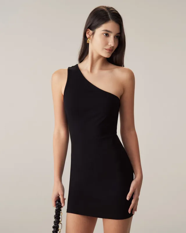 Black One Shoulder Bodycon Mini Dress sold by rihoas