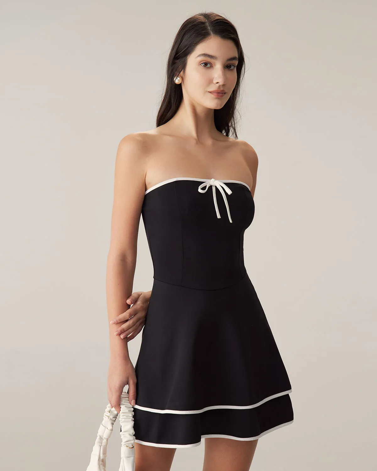 Black Contrast Strapless Mini Dress sold by rihoas