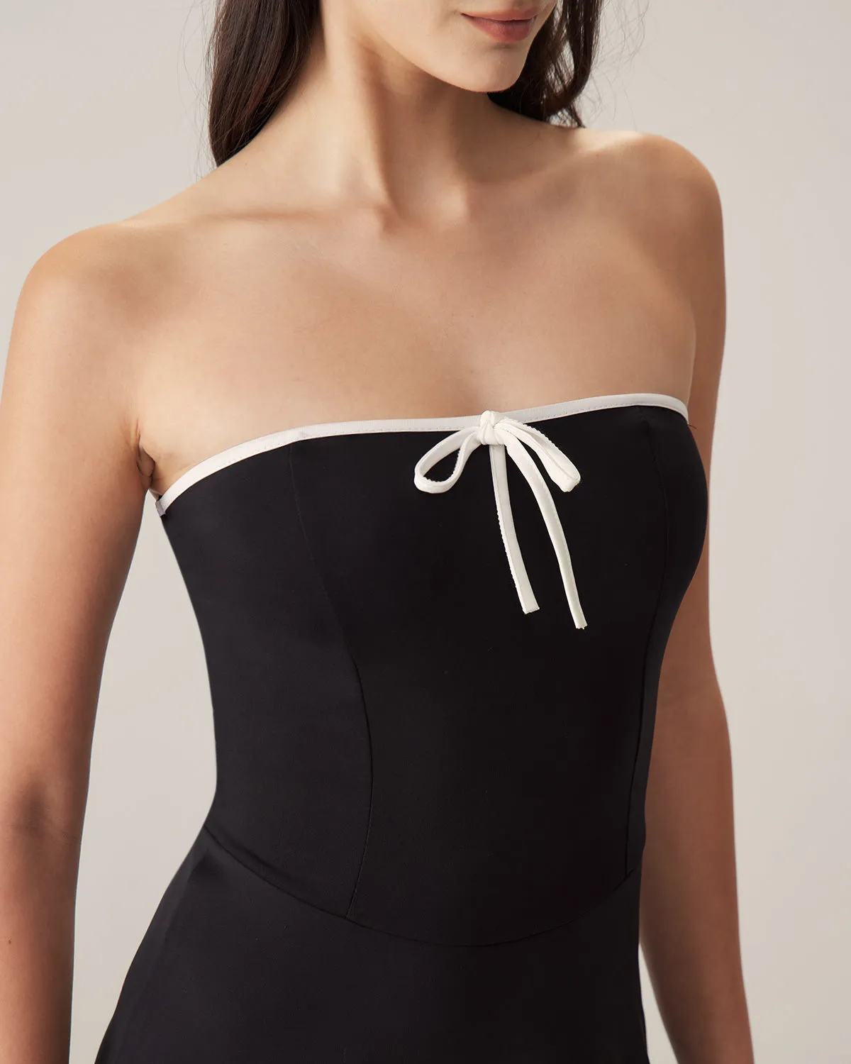 Black Contrast Strapless Mini Dress sold by rihoas product image thumbnail 2