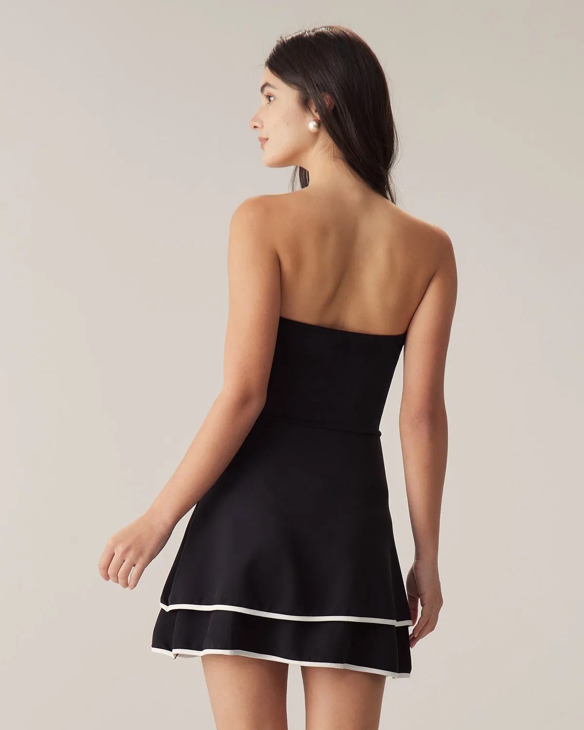 Black Contrast Strapless Mini Dress sold by rihoas product image thumbnail 4