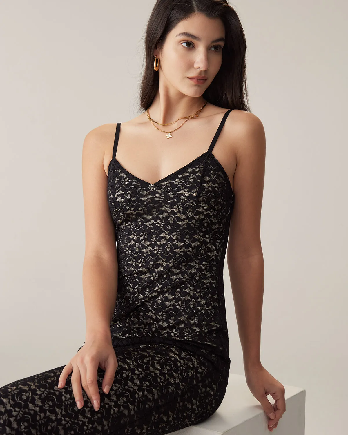 Black Lace Bodycon Slip Maxi Dress sold by rihoas product image thumbnail 2