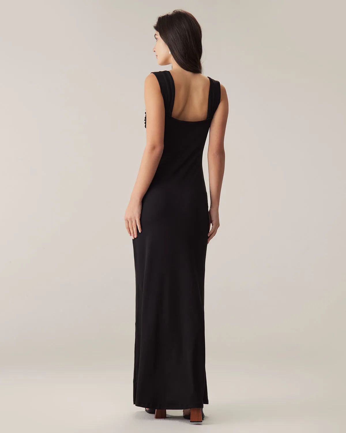 Black Ruched Trumpet Slip Maxi Dress sold by rihoas product image thumbnail 4