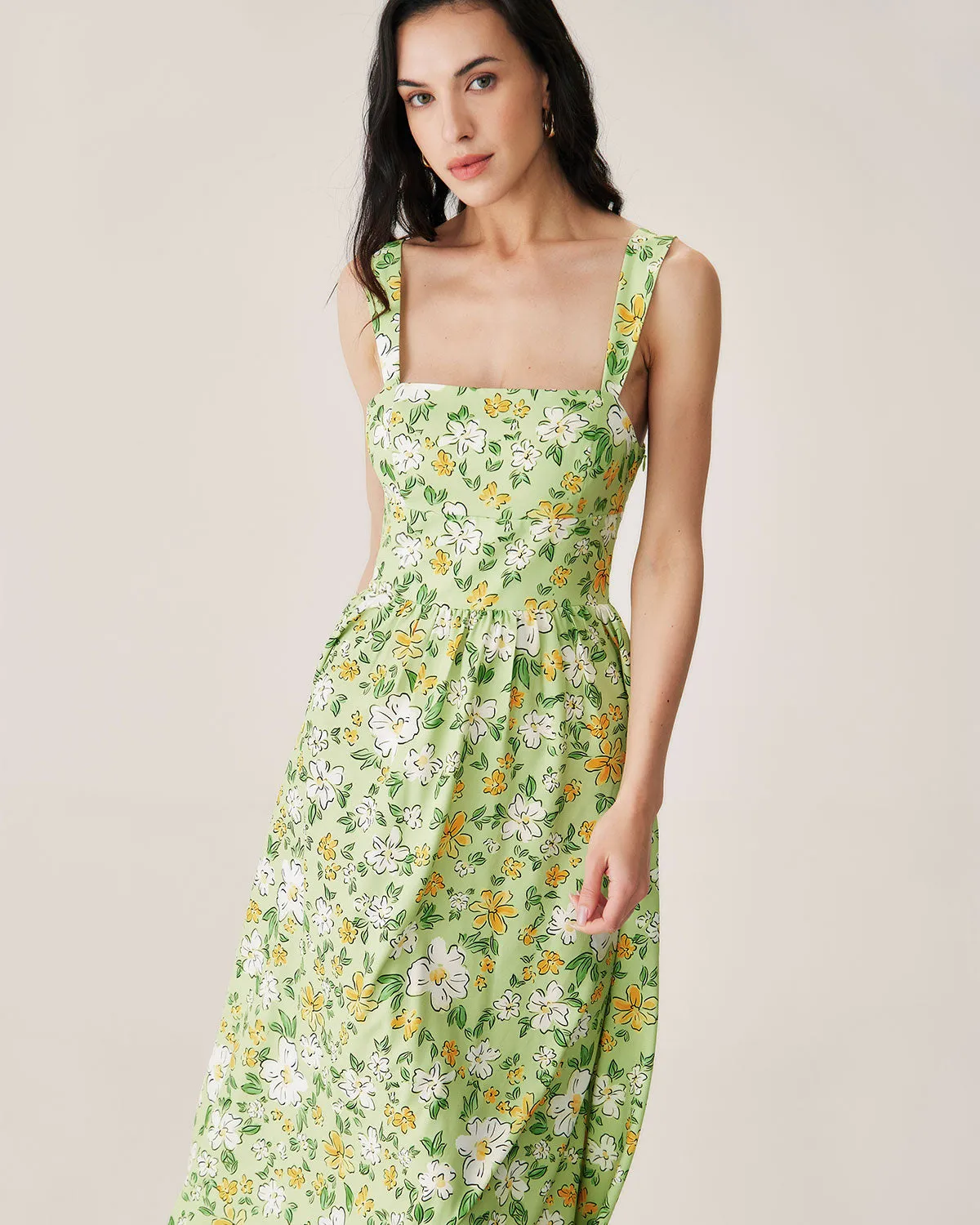 Green Floral Backless Maxi Dress sold by rihoas product image thumbnail 4