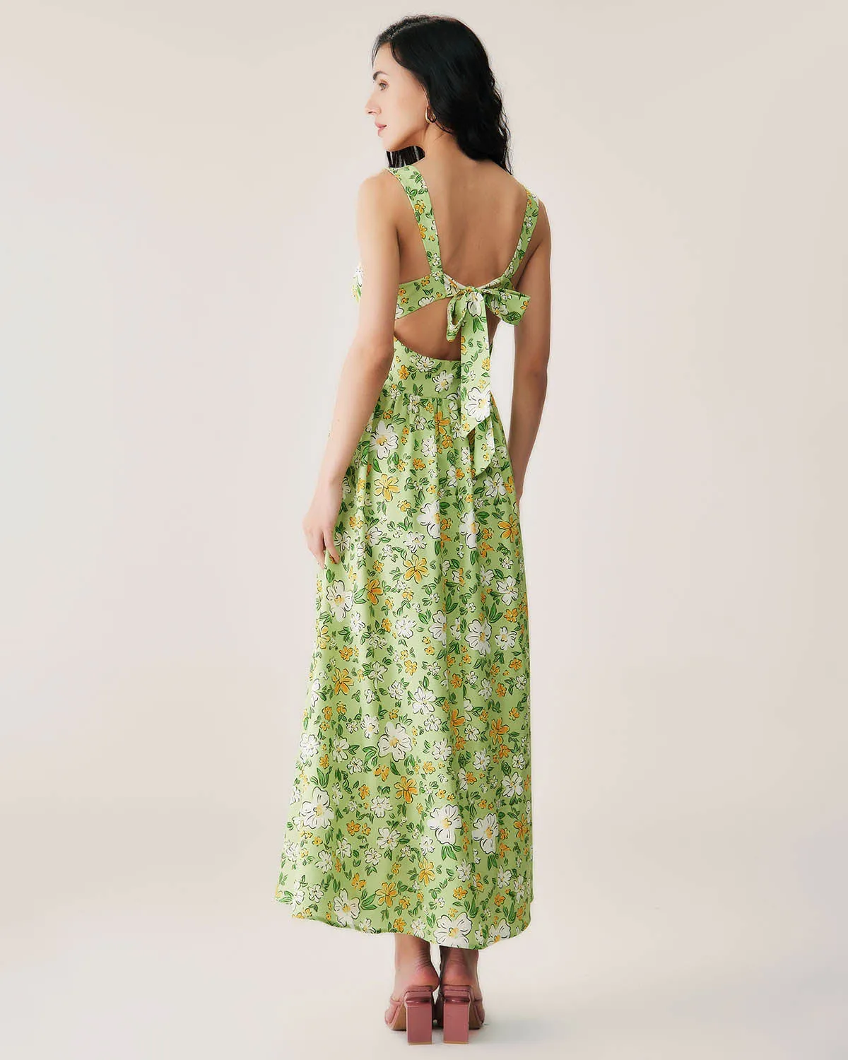 Green Floral Backless Maxi Dress sold by rihoas product image thumbnail 5
