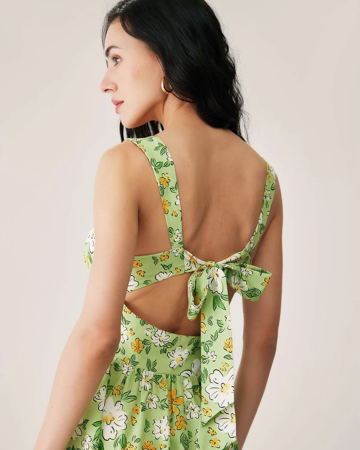 Green Floral Backless Maxi Dress sold by rihoas product image thumbnail 3