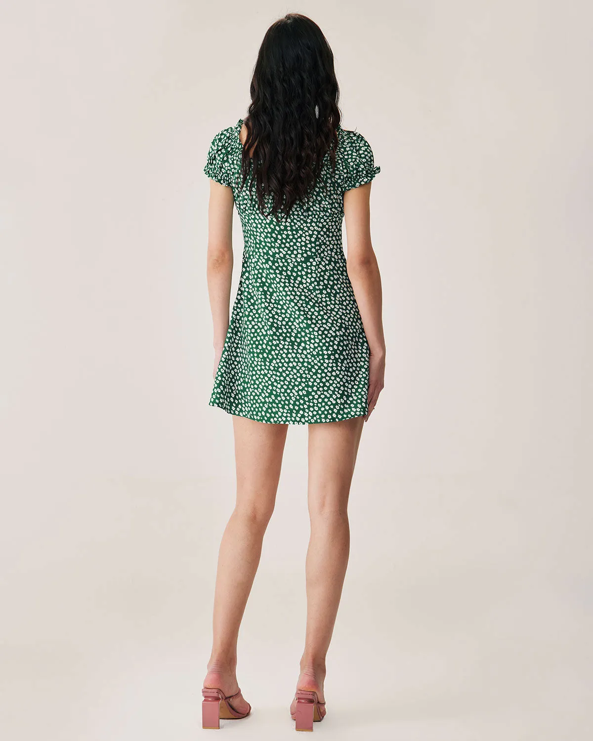 Green Floral Sweetheart Neck Mini Dress sold by rihoas product image thumbnail 5