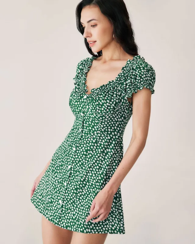Green Floral Sweetheart Neck Mini Dress sold by rihoas