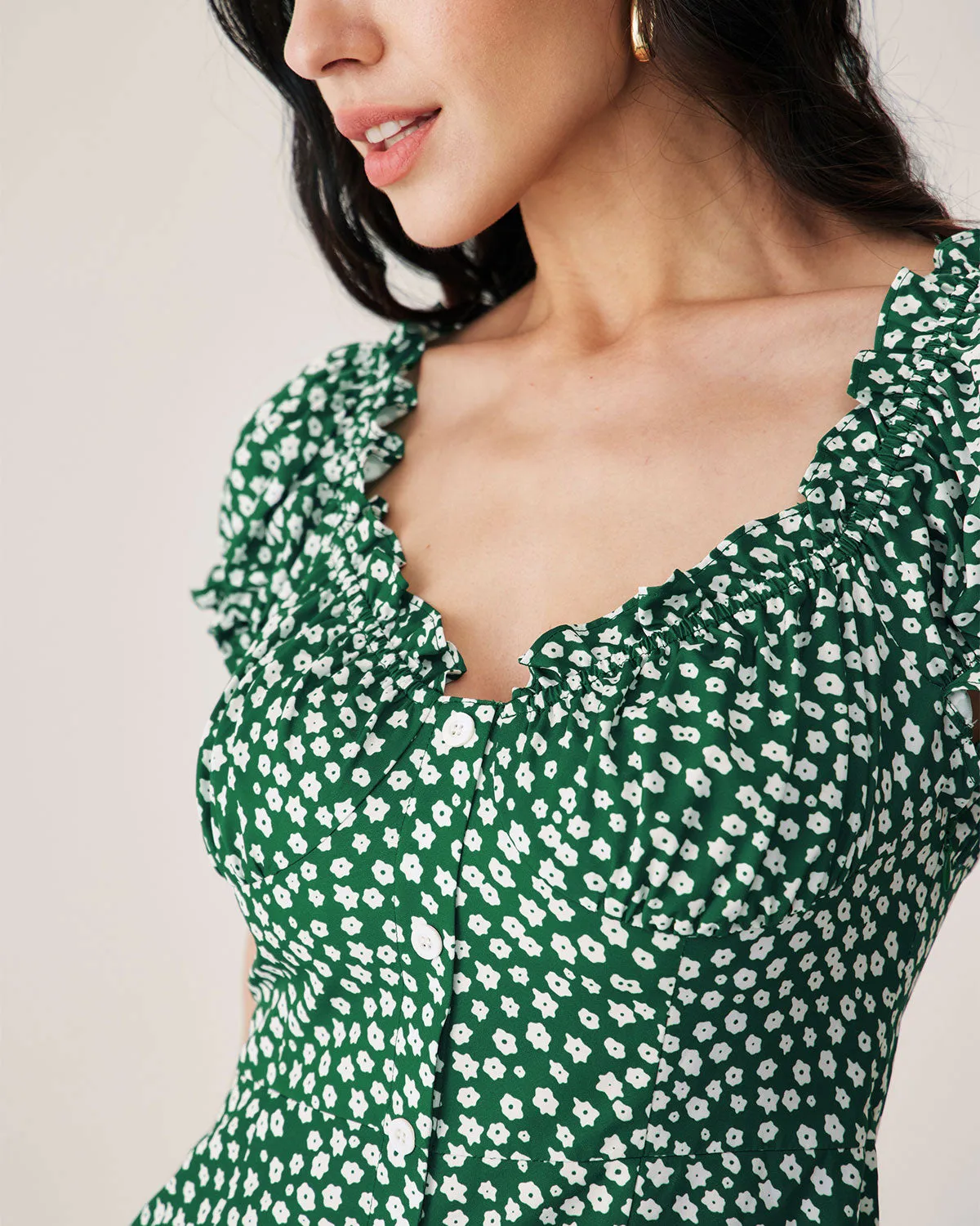 Green Floral Sweetheart Neck Mini Dress sold by rihoas product image thumbnail 2