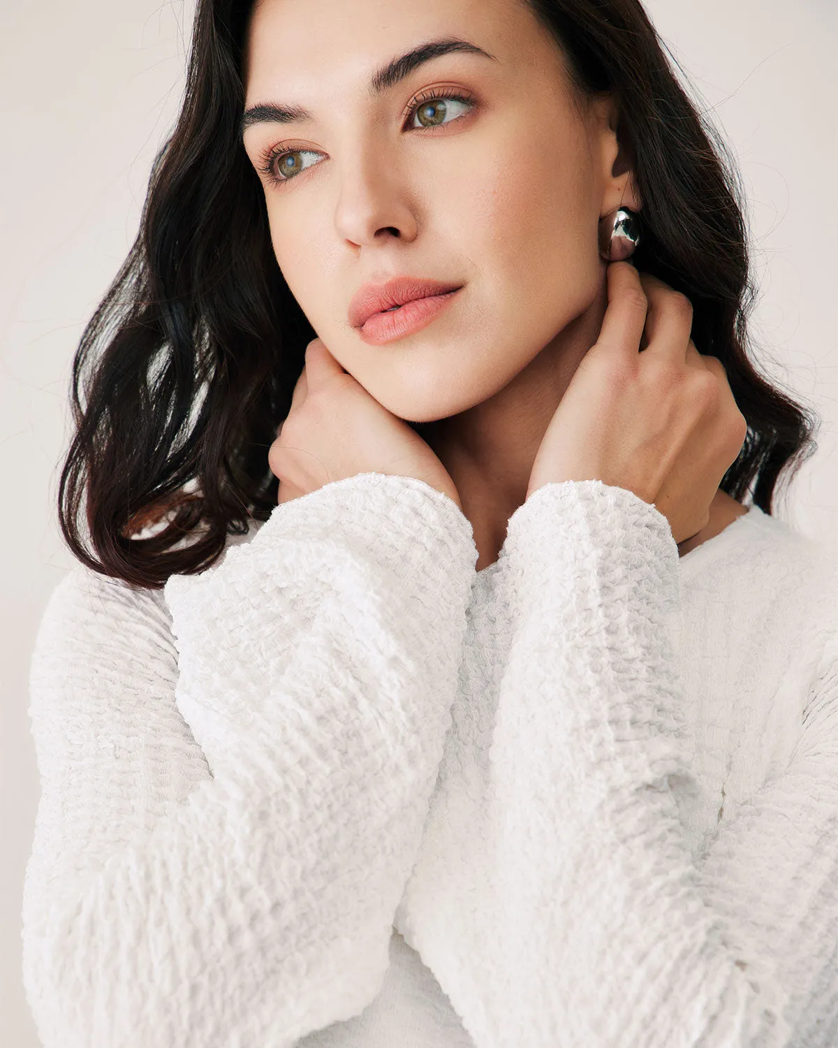 White Ruched Bell Sleeve Mini Dress sold by rihoas product image thumbnail 2