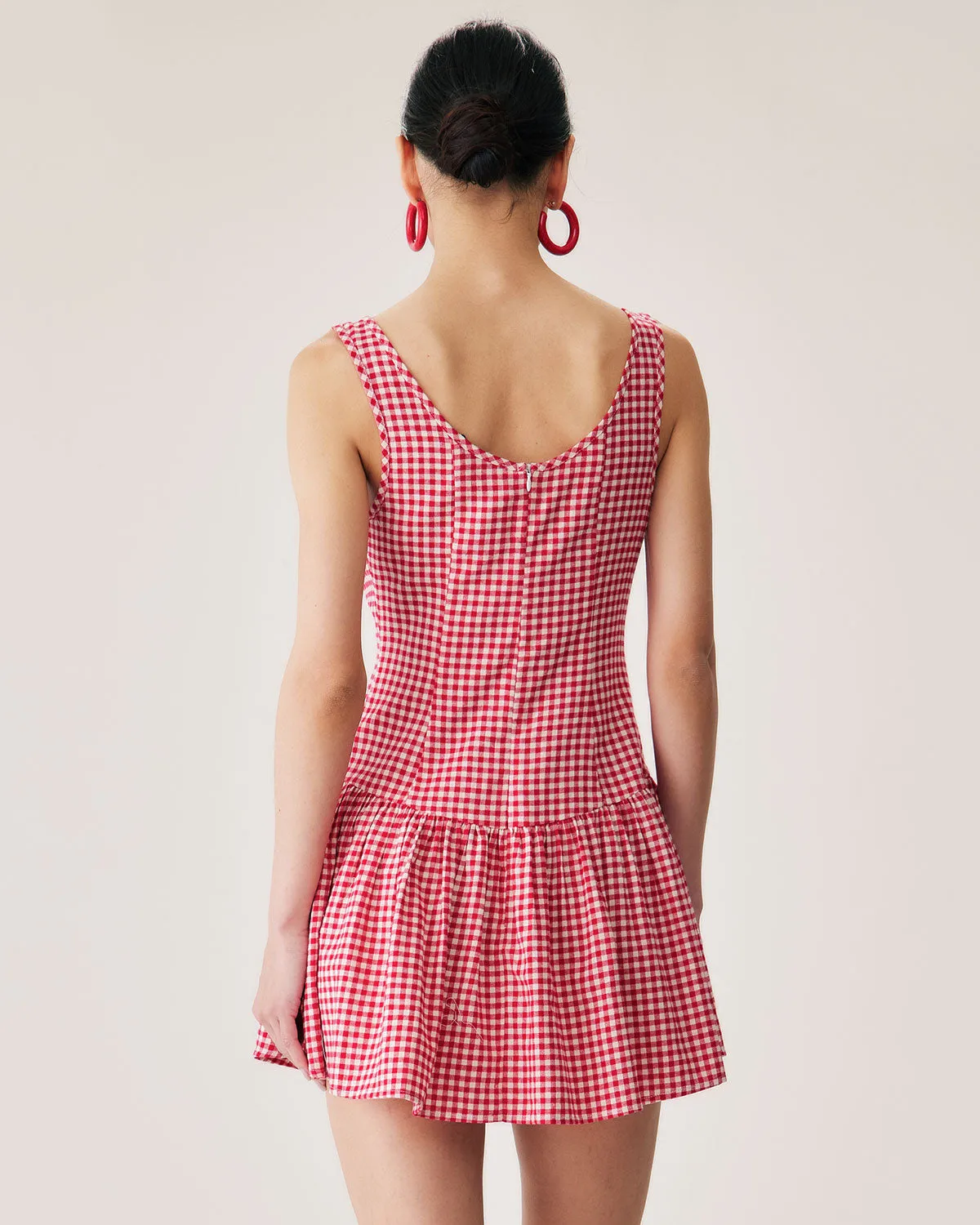 Red Plaid Boat Neck Mini Dress sold by rihoas product image thumbnail 4
