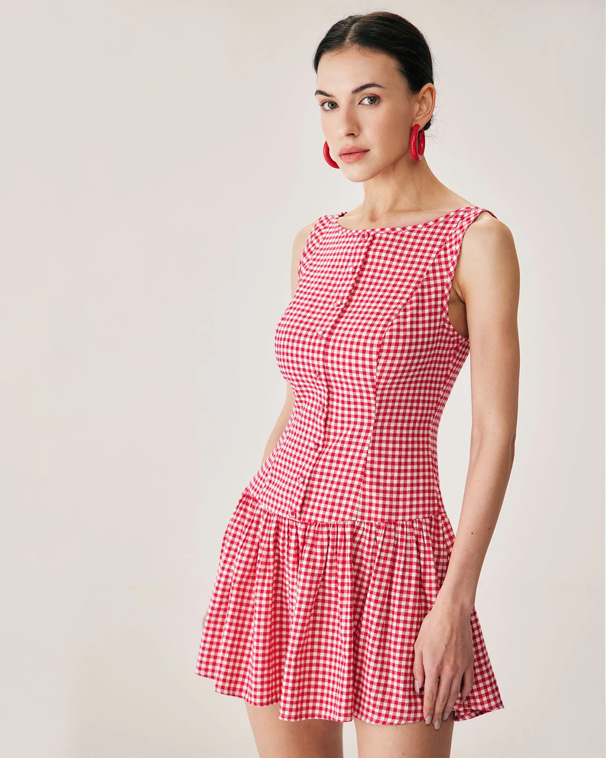 Red Plaid Boat Neck Mini Dress sold by rihoas