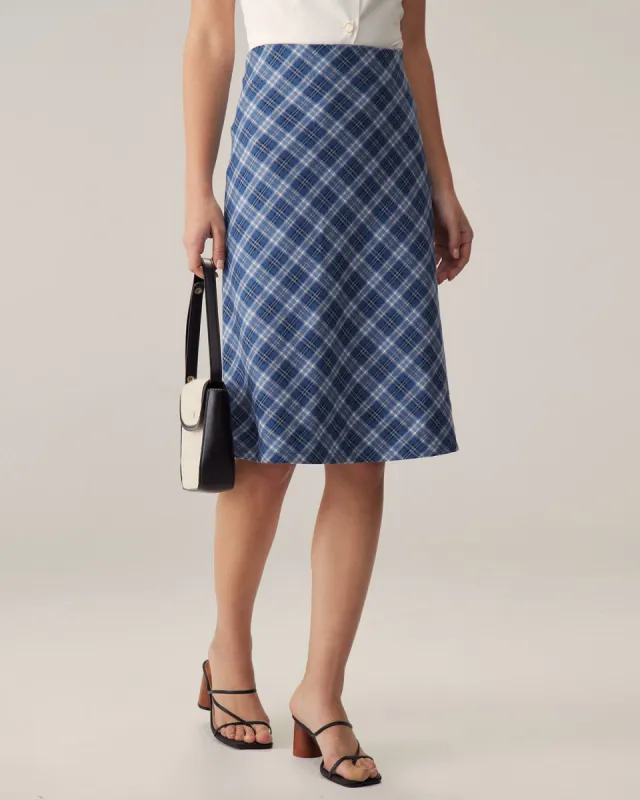 Blue Plaid Straight Midi Skirt sold by rihoas