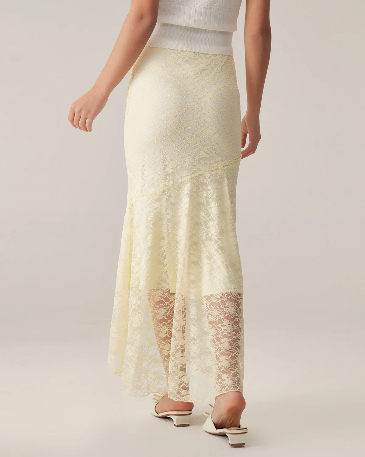 Beige Lace Straight Maxi Skirt sold by rihoas product image thumbnail 4