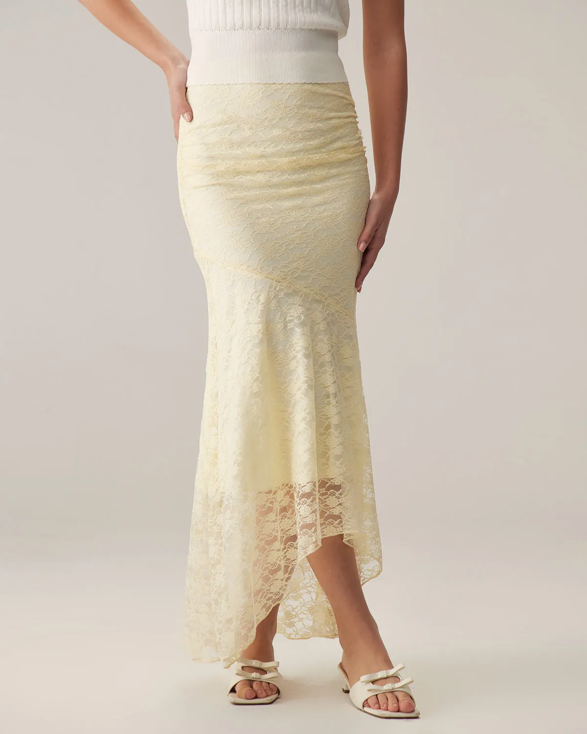 Beige Lace Straight Maxi Skirt sold by rihoas