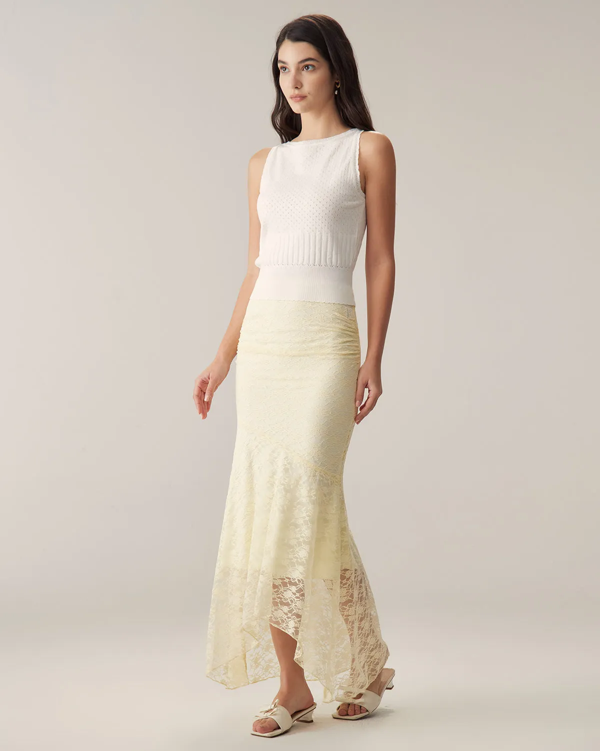 Beige Lace Straight Maxi Skirt sold by rihoas product image thumbnail 3