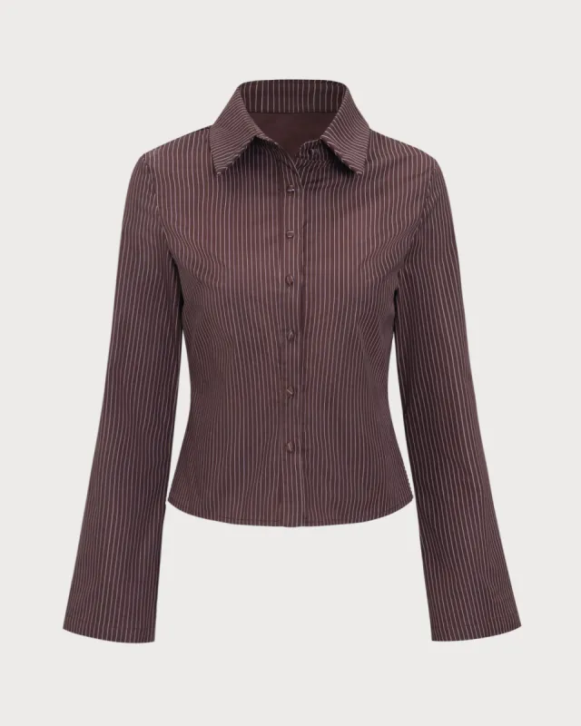 Brown Striped Bell Sleeve Shirt sold by rihoas
