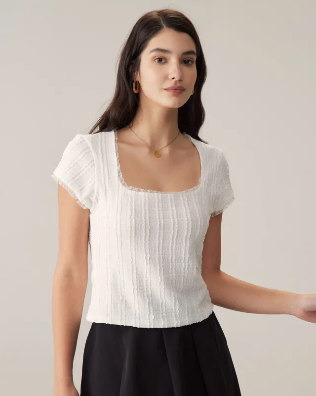 White Square Neck Knit Slim Tee sold by rihoas