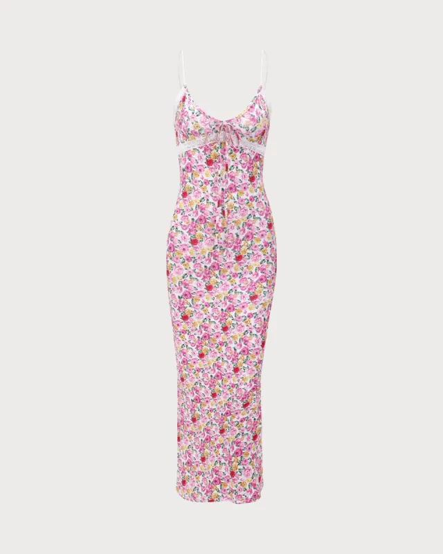 Pink Floral Bodycon Slip Maxi Dress sold by rihoas