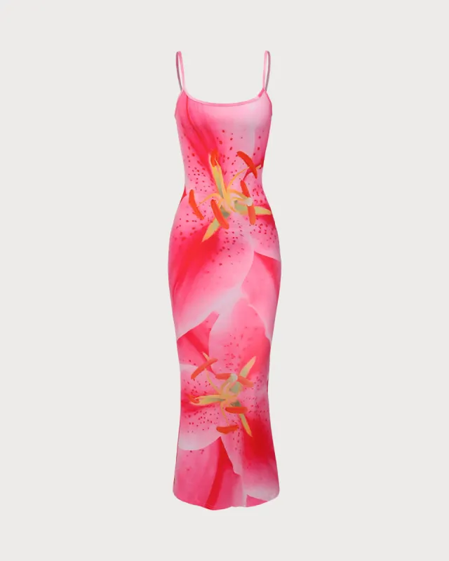 Pink Floral U Neck Bodycon Maxi Dress sold by rihoas