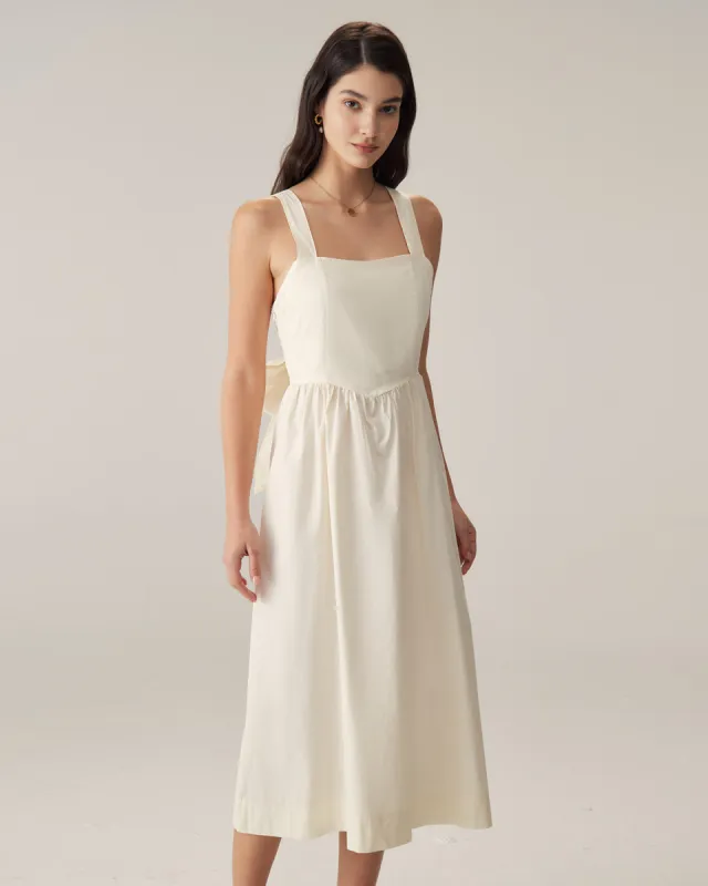 Beige Square Neck Backless Slip Midi Dress sold by rihoas