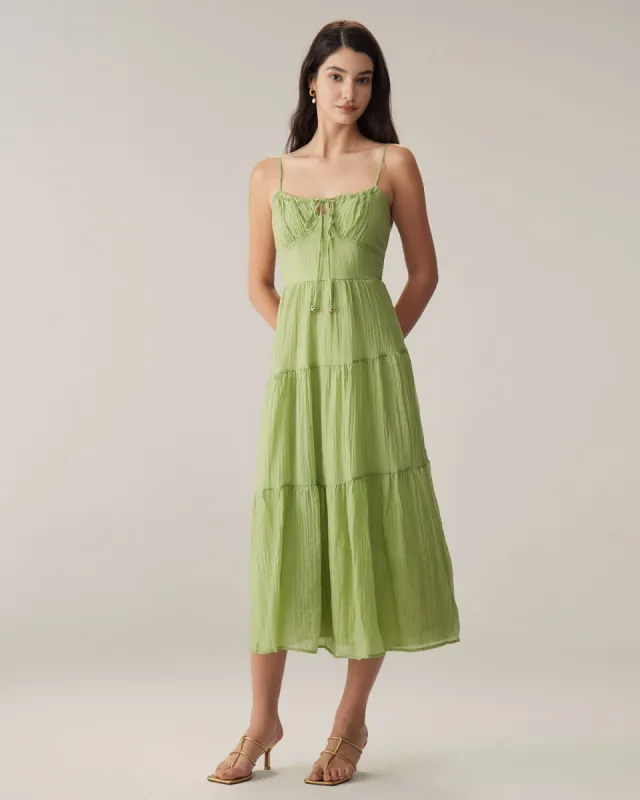 Green Tie Front Slip Midi Dress sold by rihoas