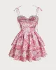 Pink Floral Tiered Slip Mini Dress sold by rihoas
