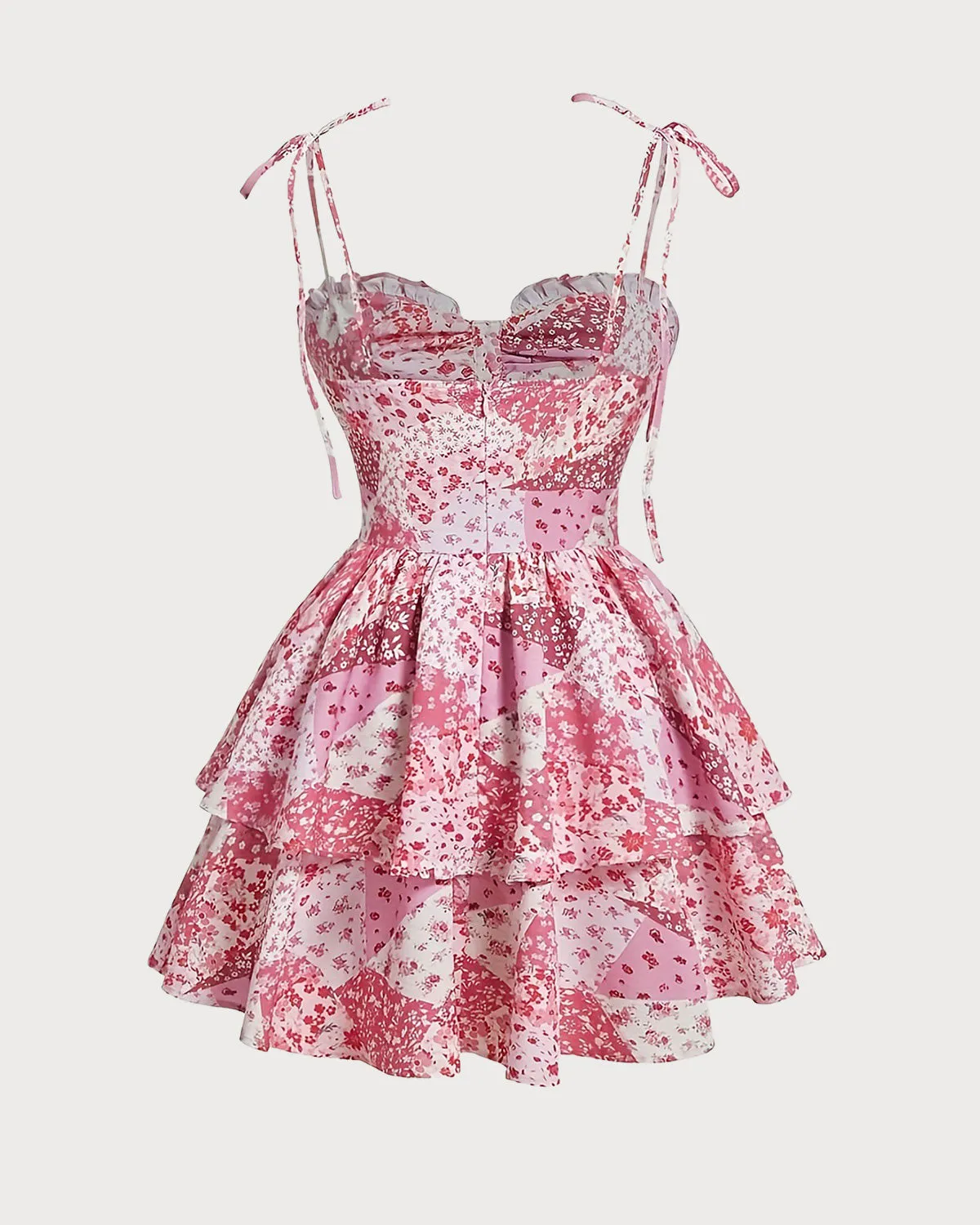 Pink Floral Tiered Slip Mini Dress sold by rihoas product image thumbnail 3