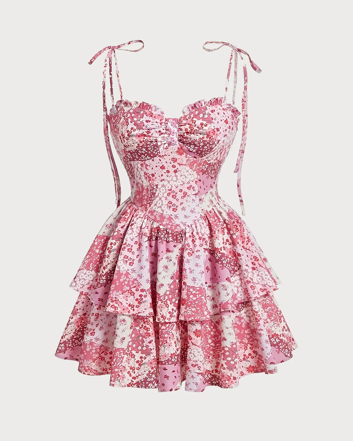 Pink Floral Tiered Slip Mini Dress sold by rihoas
