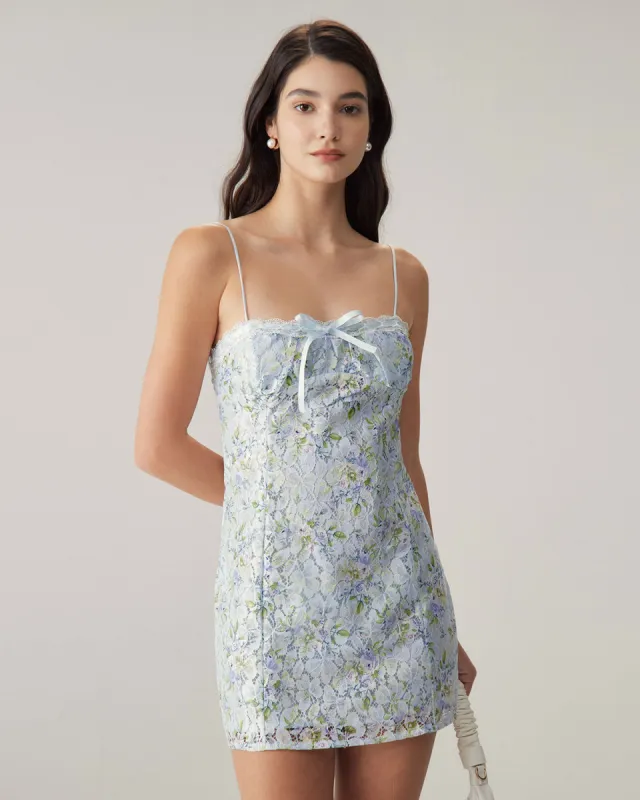 Blue Floral Lace Slip Mini Dress sold by rihoas