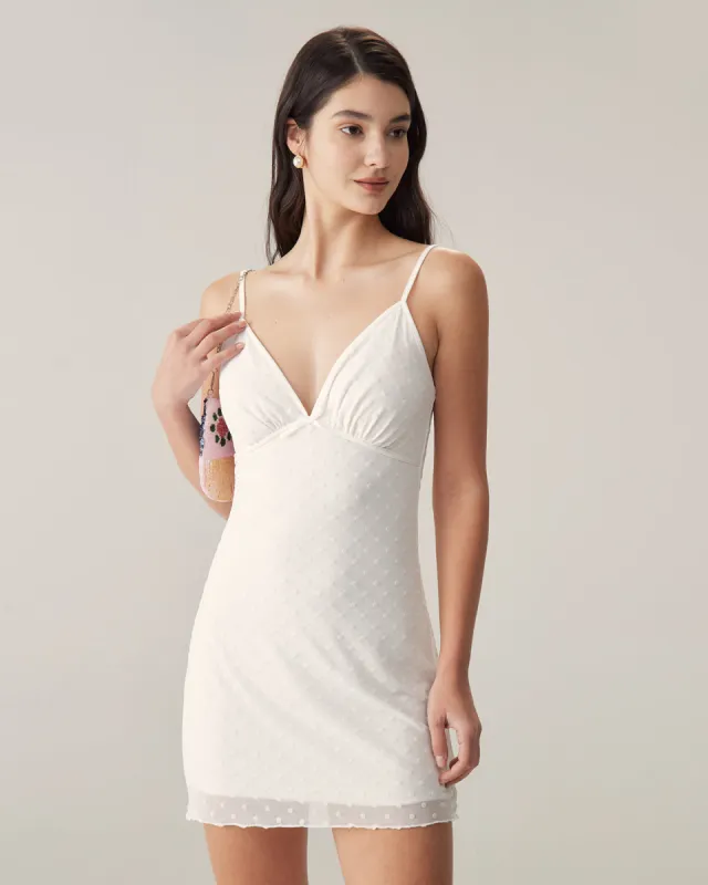White Mesh V-Neck Slip Mini Dress sold by rihoas