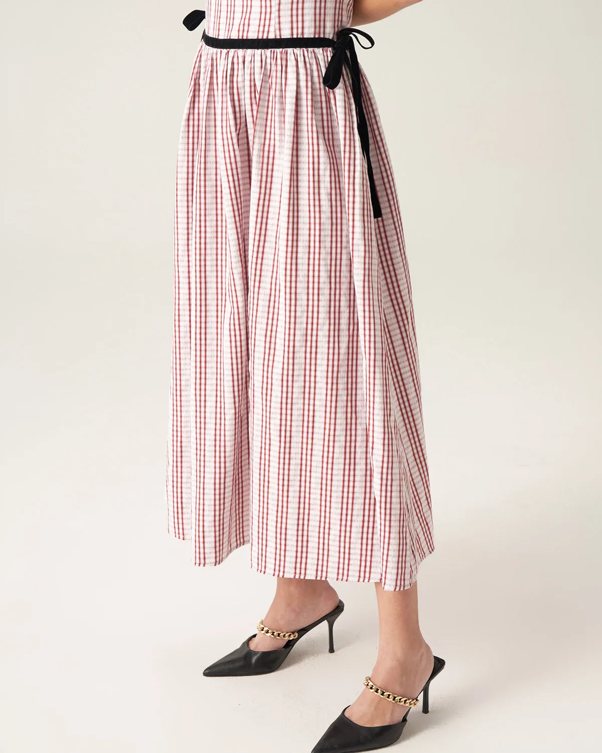 Red Plaid Boat Neck Midi Dress sold by rihoas product image thumbnail 4