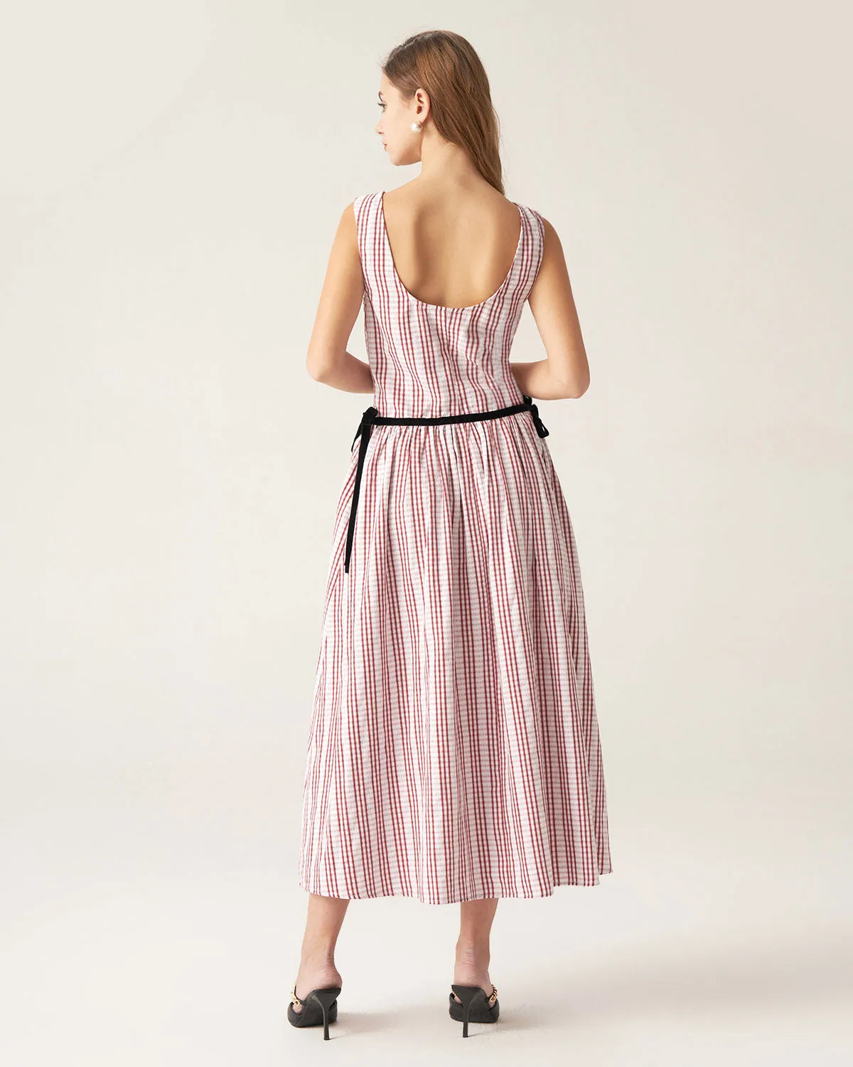 Red Plaid Boat Neck Midi Dress sold by rihoas product image thumbnail 5
