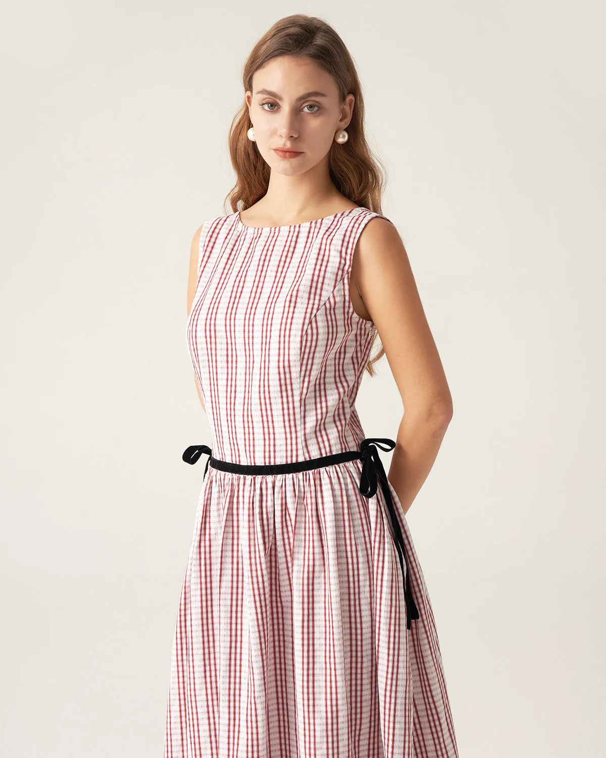 Red Plaid Boat Neck Midi Dress sold by rihoas product image thumbnail 2