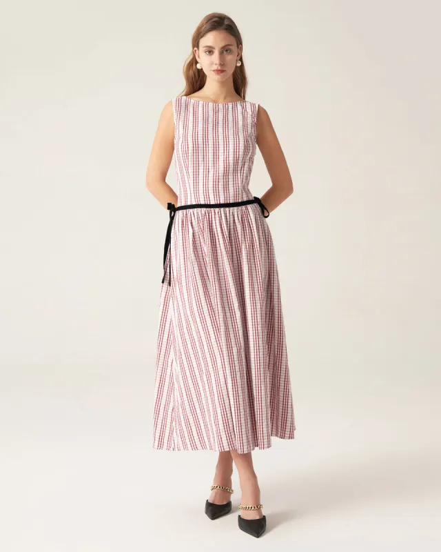 Red Plaid Boat Neck Midi Dress sold by rihoas