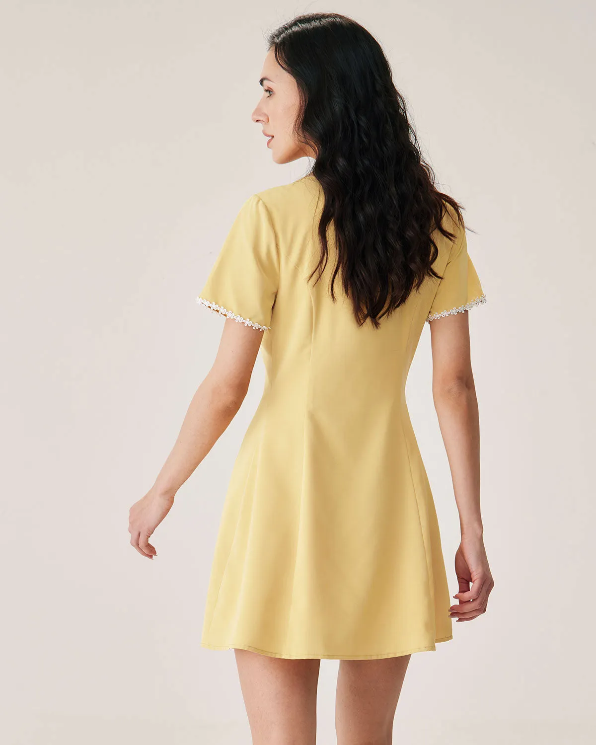 Yellow V-neck Button Mini Dress sold by rihoas product image thumbnail 5