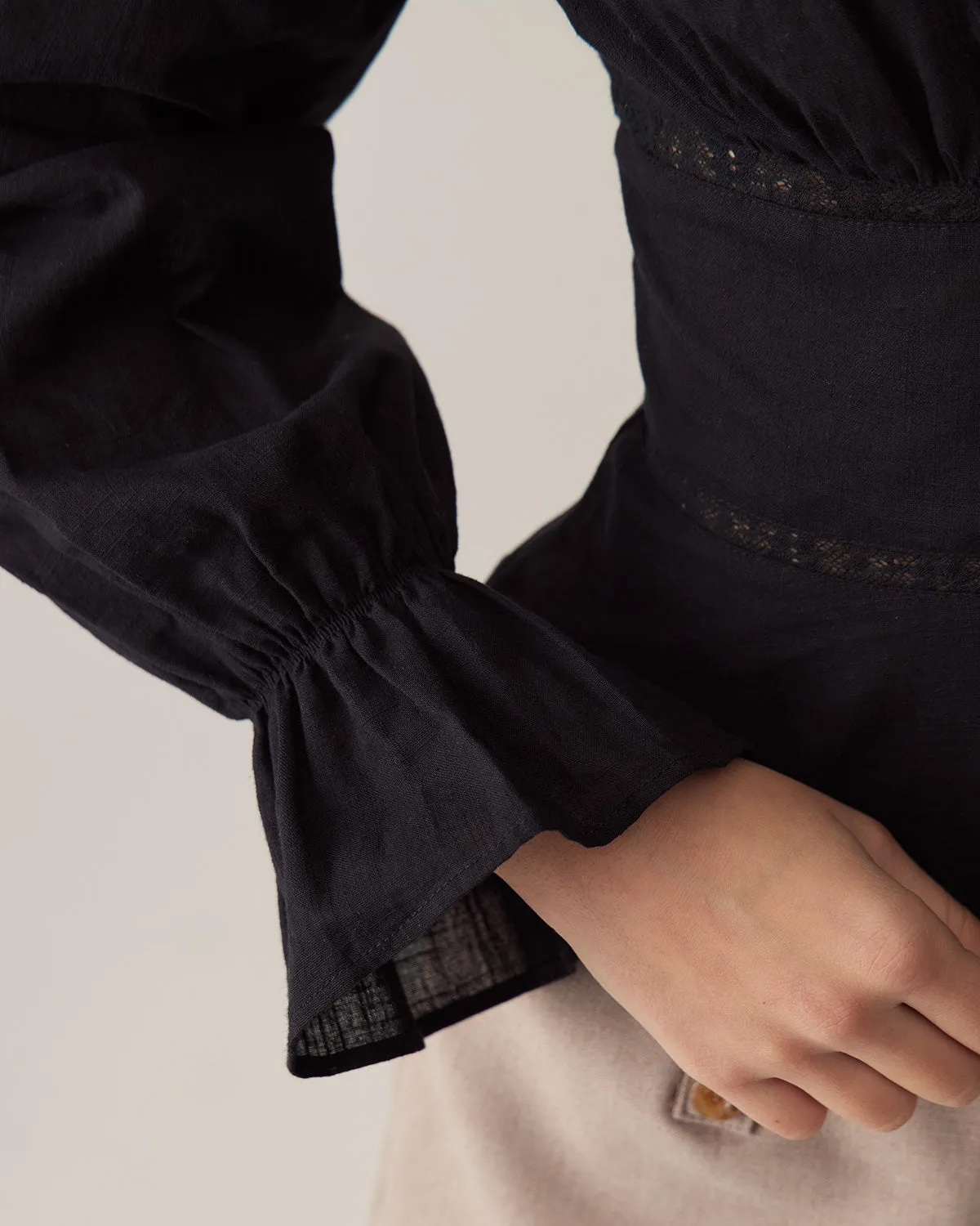 Black V-Neck Ruffle Blouse sold by rihoas product image thumbnail 4