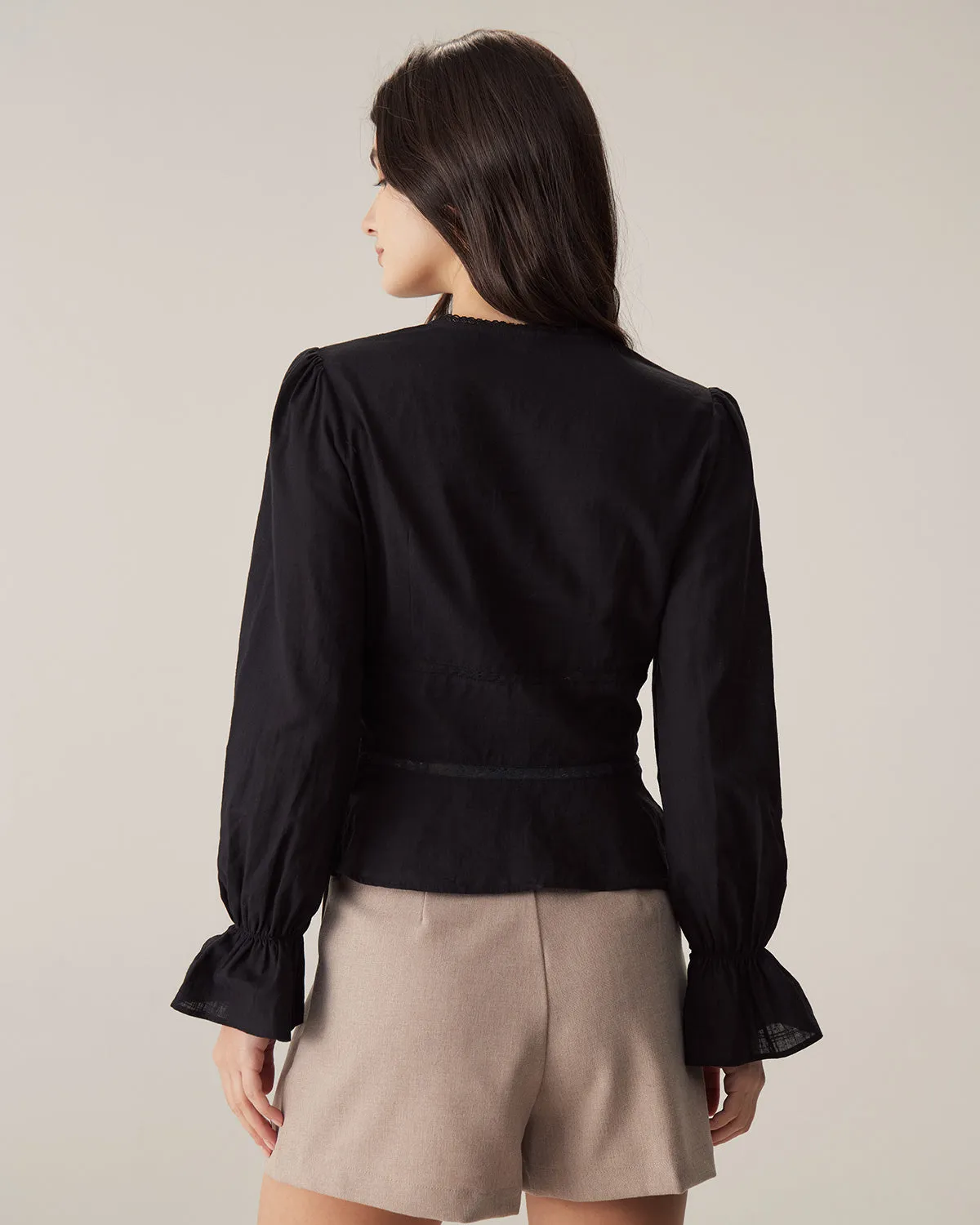 Black V-Neck Ruffle Blouse sold by rihoas product image thumbnail 5